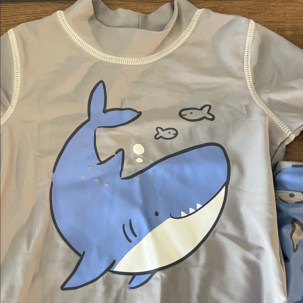 Carter's Gray and Blue Shark Shirt and shorts